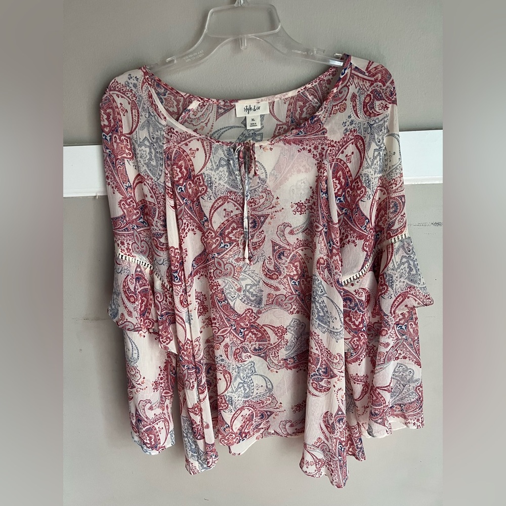 Style & Co. Magenta and Orange Floral Blouse Size XL